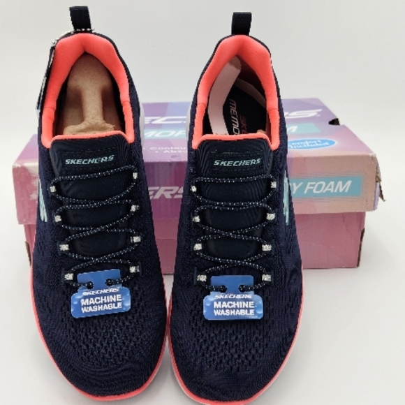 Skechers Navy and Coral Women's Shoes - Picture 9 of 14